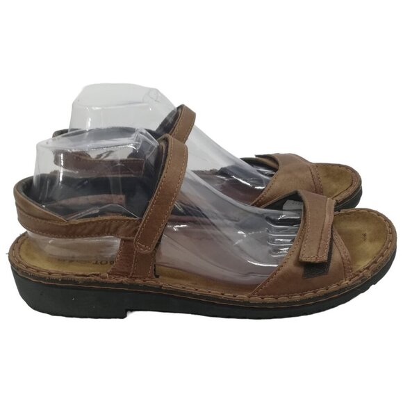 Naot Rosemary Beige Leather Hook & Loop Ankle Strap Sandals Size 42 US 11 Brown - Picture 5 of 12
